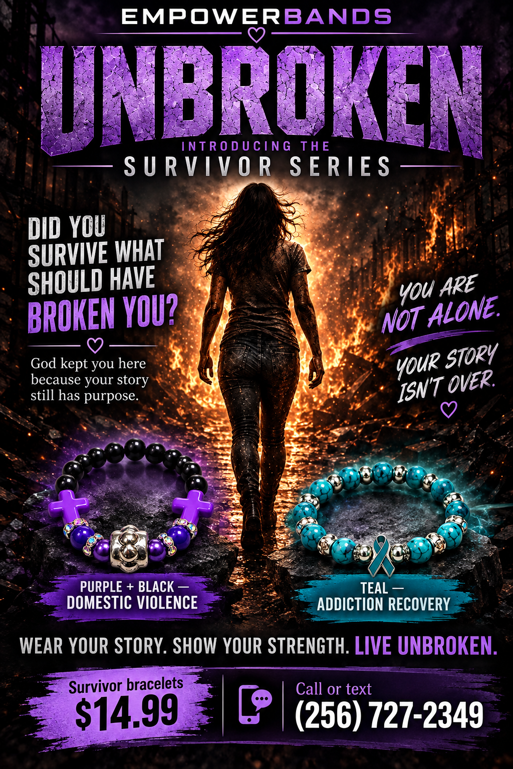 Unbroken Survivor Series artwork showing a woman walking through fire